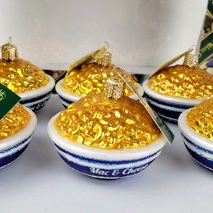 Mac and Cheese Glass Blown Ornaments Old World Christmas Set of Six Boxed